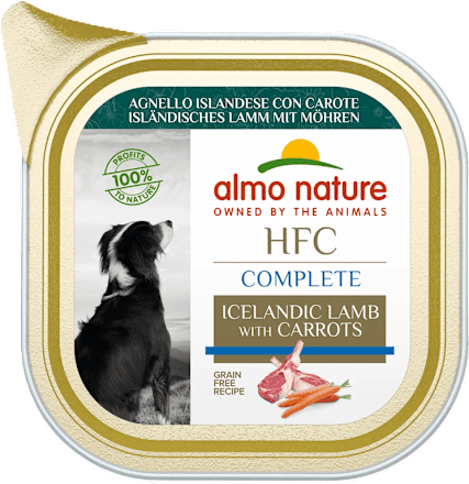 Cibo umido per cani HFC COMPLETE vaschetta con agnello islandese e carote almo nature