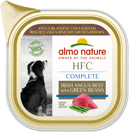 Cibo umido per cani HFC COMPLETE vaschetta con angus irlandese e fagiolini almo nature