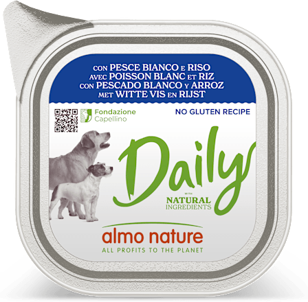 Daily cane vaschetta con pesce bianco e riso almo nature