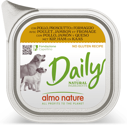 Cibo per cani Daily con pollo, prosciutto e formaggio almo nature