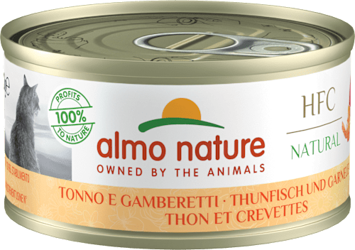 Lattina per gatti HFC Natural con tonno e gamberetti almo nature