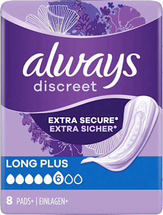 discreet Einlagen bei Blasenschwäche Long Plus Monatspack always