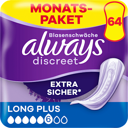 discreet Einlagen bei Blasenschwäche Long Plus Monatspack always