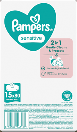 Feuchttücher sensitive (15x80 St), Vorteilspack Pampers