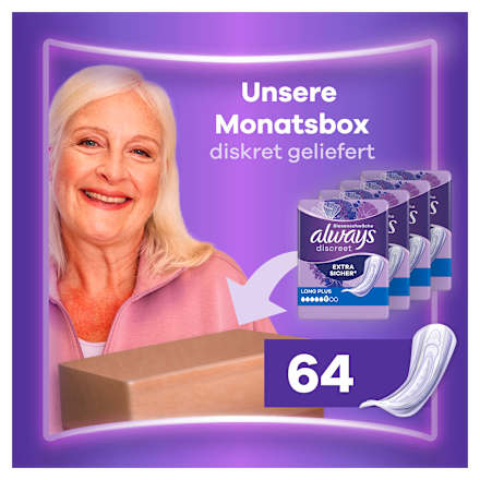 discreet Einlagen bei Blasenschwäche Long Plus Monatspack always