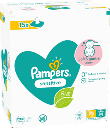 Vlažni robčki sensitive, XXL pakiranje, 15 x 80 Pampers