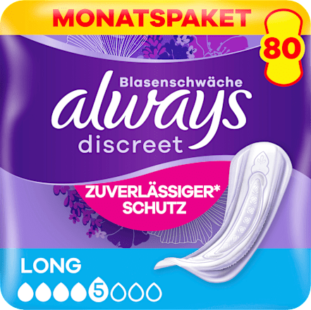 discreet Einlagen bei Blasenschwäche Long Monatspack always