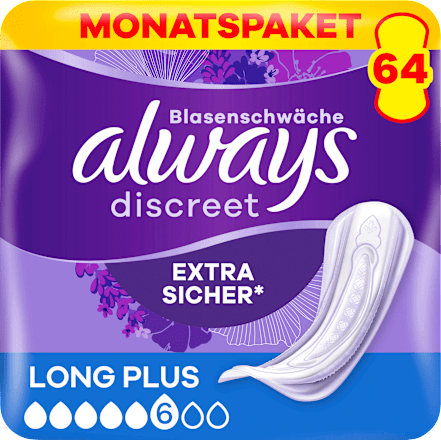 discreet Einlagen bei Blasenschwäche Long Plus Monatspack always