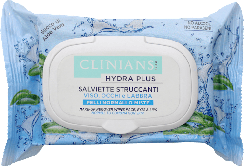 Salviette struccanti viso, occhi e labbra Hydra Plus CLINIANS