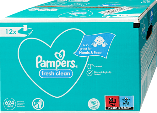 Nedves törlőkendő, Fresh Clean, 12x52 db Pampers