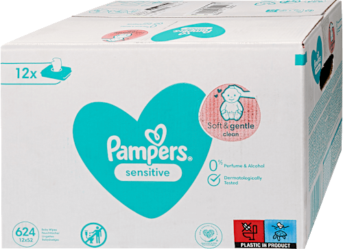 Nedves törlőkendő, Sensitive 12x52 db Pampers