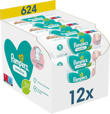 Nedves törlőkendő, Sensitive 12x52 db Pampers