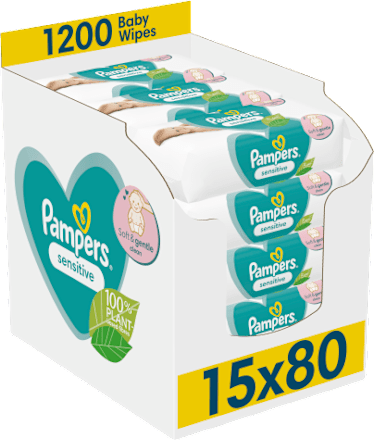 Vlažni robčki sensitive, XXL pakiranje, 15 x 80 Pampers