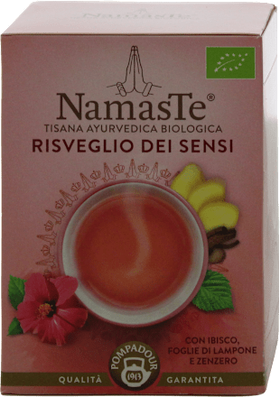 Risveglio dei Sensi Tisana ayurvedica biologica con ibisco, foglie di lampone e zenzero Pompadour NamasTe