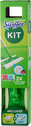 Početni komplet: 1 drška + 8 jednokratnih krpica za prašinu + 3 vlažne maramice Swiffer