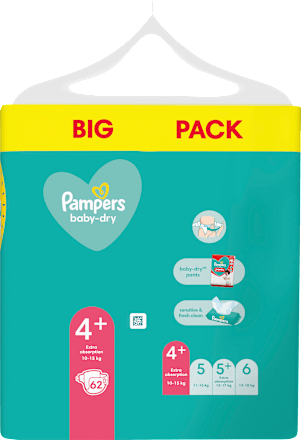 Windeln Baby Dry Gr.4+ Maxi Plus (10-15 kg), Big Pack Pampers