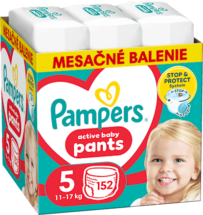 Plienkové nohavičky veľkosť 5 (11 - 17 kg) Monthly Box Pampers active baby