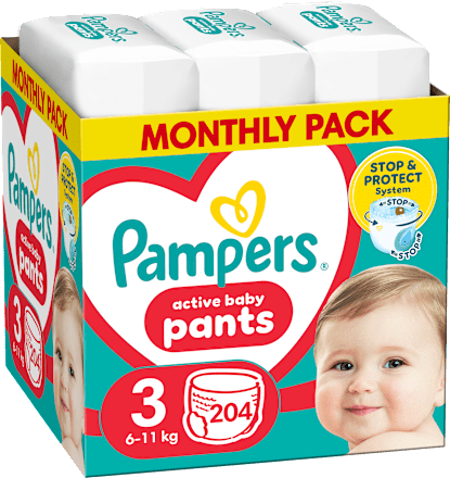 Plienkové nohavičky veľkosť 3 (6 - 11 kg) Monthly Box Pampers active baby