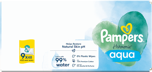 Vlhčené utierky Aqua - 9 x 48 Pampers Harmonie