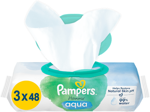 Vlhčené utierky Aqua - 3 x 48 Pampers Harmonie