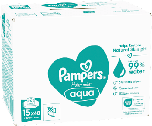 Vlažni robčki aqua - mesečno pakiranje, 15 x 48  Pampers Harmonie