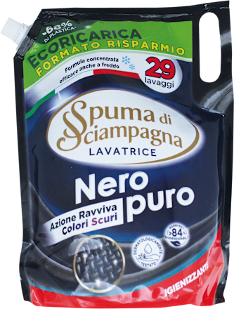 Detersivo Nero Puro formato ecoricarica Spuma di Sciampagna