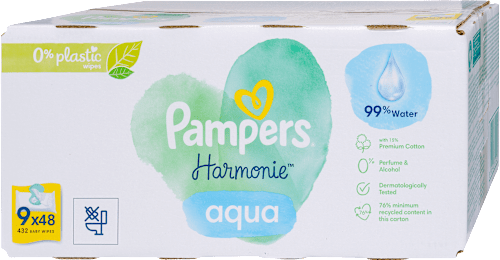 Nedves törlőkendő, Aqua, 9x48 db Pampers Harmonie