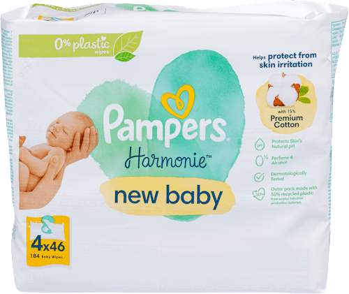 Nedves törlőkendő, New Baby, 4x46 db Pampers Harmonie