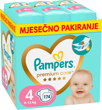 Pelene mjesečno pakiranje vel. 4 (9 – 14 kg) Pampers Premium Care