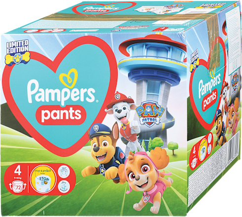 Hlačne plenice Paw Patrol, velikost 4 (9-15 kg) Pampers active baby