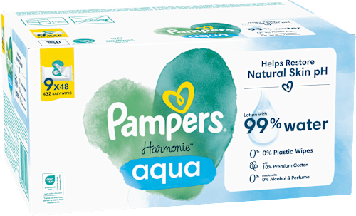 Vlhčené utierky Aqua - 9 x 48 Pampers Harmonie