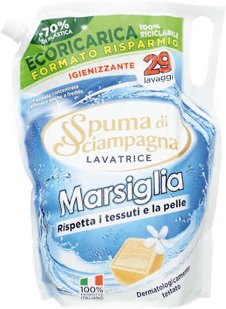 Detersivo lavatrice Marsiglia formato ricarica Spuma di Sciampagna