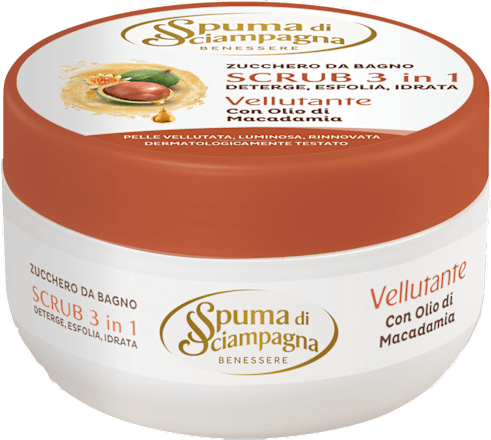 Scrub 3in1 vellutante con olio di macadamia Spuma di Sciampagna