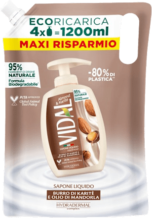 Ricarica sapone liquido idratante con burro di karité e olio di mandorla VIDAL