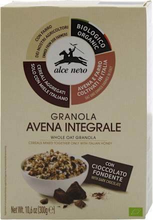 Granola di avena integrale biologica con cioccolato fondente alce nero