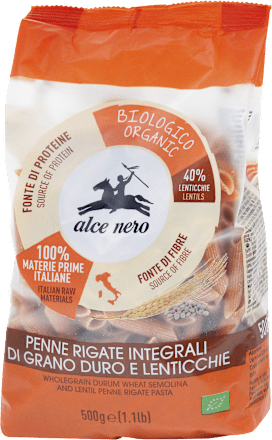 Penne rigate di grano duro e lenticchie BIO alce nero