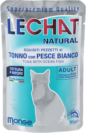 Dopolnilna mokra hrana za odrasle mačke tuna in oceanske ribe LECHAT NATURAL