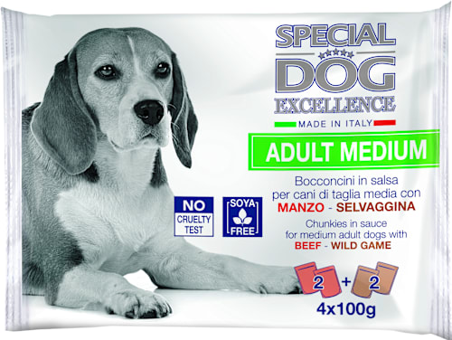Multi pakiranje mokre hrane za odrasle pse srednjih pasem Divjačina + Govedina, 4x100 g SPECIAL DOG EXCELLENCE