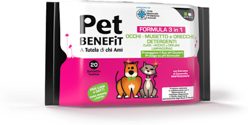 Salviette detergenti occhi, musetto e orecchie Pet Benefit