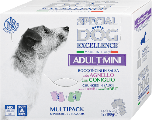Multi pakiranje mokre hrane za odrasle pse malih pasem Jagnjetina + Zajec, 12x100 g SPECIAL DOG EXCELLENCE