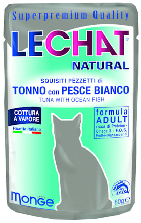Dopolnilna mokra hrana za odrasle mačke tuna in oceanske ribe LECHAT NATURAL