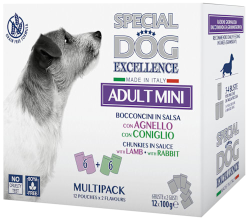 Multi pakiranje mokre hrane za odrasle pse malih pasem Jagnjetina + Zajec, 12x100 g SPECIAL DOG EXCELLENCE