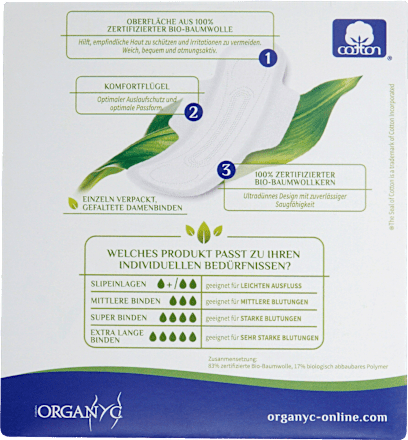 Ultra-Binden Nacht mit Flügeln Organyc