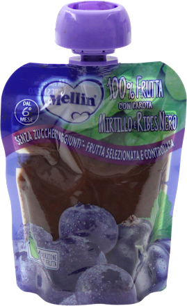 Purea di 100% frutta con carota, mirtillo e ribes nero Mellin