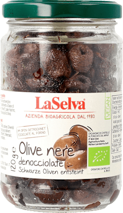 Oliven schwarz, entsteint, im Ofen getrocknet LaSelva