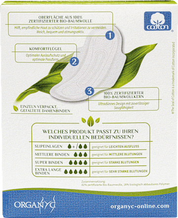 Ultra-Binden Tag mit Flügeln Organyc