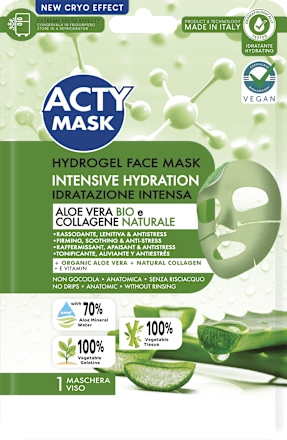 Hydrogel Maschera idratazione intensa con aloe vera bio e bio collagene vegetale ACTY MASK