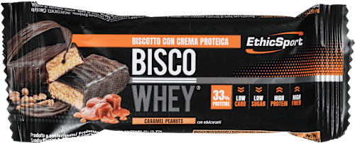 Beljakovinska ploščica Bisco Whey Caramel & Peanuts EthicSport