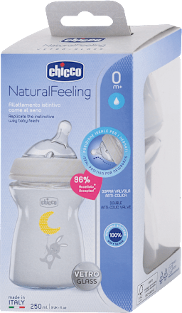 Dojčenská sklenená fľaša Natural Feeling, 250 ml - 0m+ Chicco