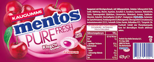 Kaugummi, Pure Fresh Kirsche, zuckerfrei (35 Stück) mentos